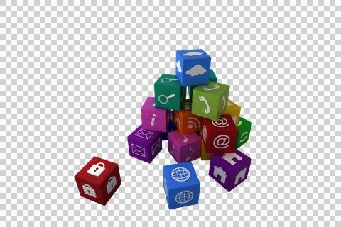 Digital png illustration of stack of colourful 3d computer icons on transparent Stock Illustration