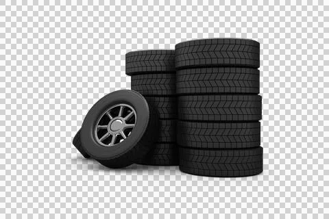 Digital png illustration of stack of tyres on transparent background Stock Illustration