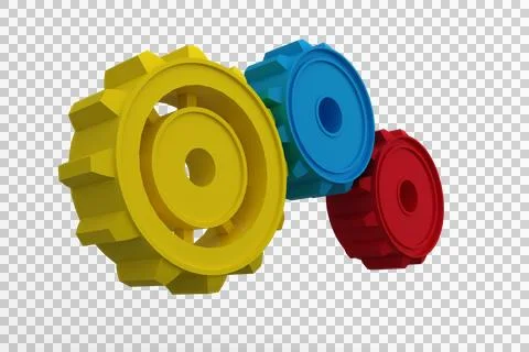 Digital png illustration of three cogs on transparent background Stock Illustration