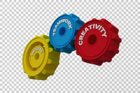 Digital png image of cogs with success teamwork and creativity text on Stock Illustration