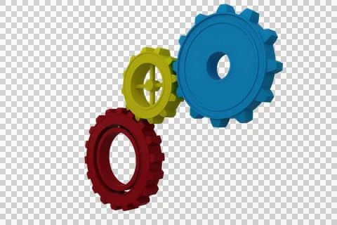 Digital png image of colourful cogs on transparent background Stock Illustration