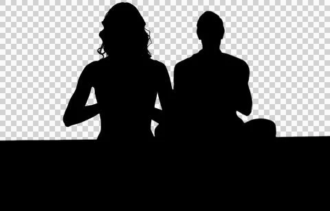 Digital png silhouette of couple practising yoga on transparent background Ilustração Stock