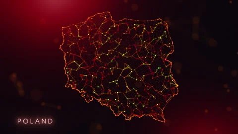 Digital Poland Map Motion Reveal With Abstract Red And Orange Plexus Networ.. Stock Footage 330243920