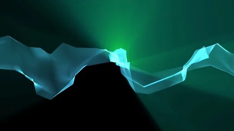 Digital polygon soft silk ribbon gentle waving in light rays blue abstract Stock Footage 81236509