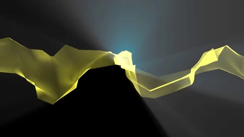 Digital polygon soft silk ribbon gentle waving in light rays yellow abstract Video stock 81237560