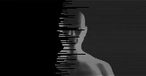 A digital portrait of a person created using horizontal lines of varying thic Stock Illustration