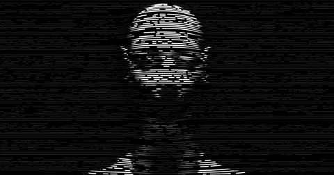 A digital portrait of a person created using horizontal lines of varying thic Stock Illustration