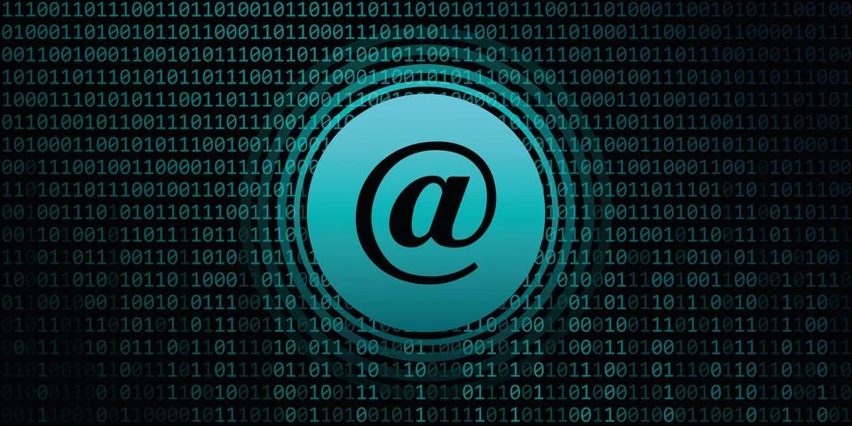 Digital post mail with binary code background 库存插图