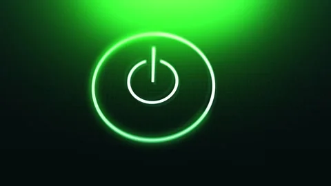 Digital Power Button on Device or Screen Glows Green Stock Footage 346797582