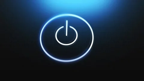 Digital Power Button on Device or Screen Glows Blue Stock Footage 346797583