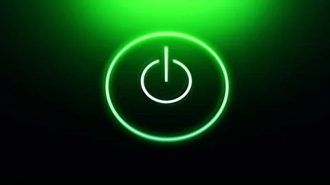 Digital Power Button on Device or Screen Glows Green 10 Stock Illustration