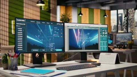 Digital power lines analytics dashboard displays performance data Stock Footage 315612912