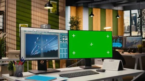 Digital power lines analytics dashboard on green screen PC showing metrics 写真素材
