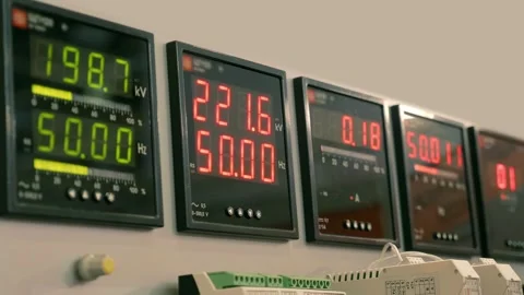 Digital power meters, network frequency meters and current consumption meters  Stock-Footage 333418677