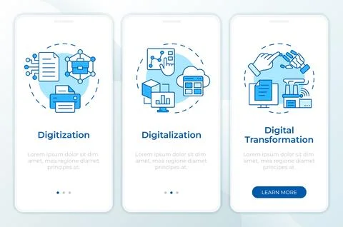 Digital practices blue onboarding mobile app screen Stockillustratie