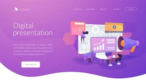 Digital presentation landing page concept Illustrazione stock