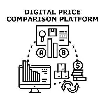 Digital price comparison platform analyzing market dynamics Stock Illustration