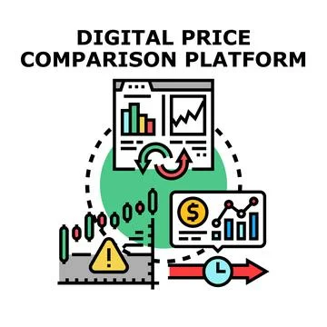 Digital price comparison platform tracking market trends Stock Illustration