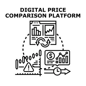 Digital price comparison platform tracking market trends Stock Illustration