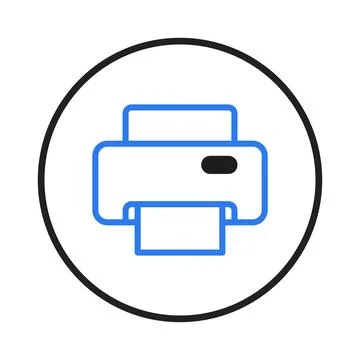 Digital printer graphic in blue and black depicting office functionality fo.. 库存插图