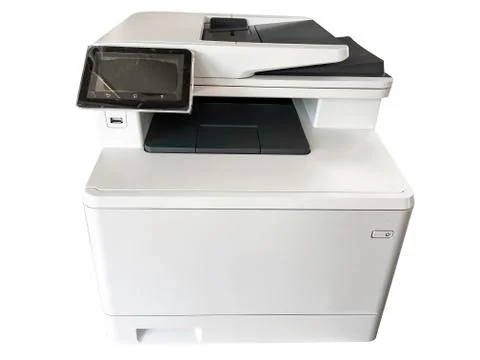 Digital printer machine on white background, Office intrument, Fax sender and Stock Photos