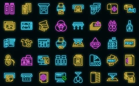 Digital printing icons set vector neon イラスト素材
