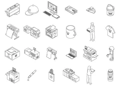 Digital printing icons set vector outline Stock Illustration