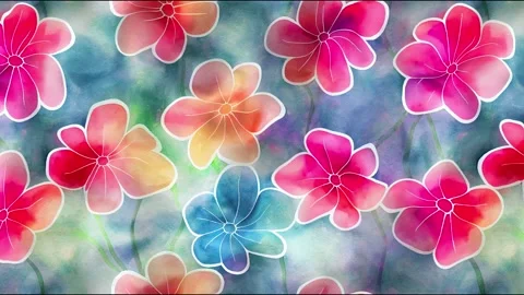 Digital printing textile animation wallpaper colorful flower with watercolor Video stock 220115332