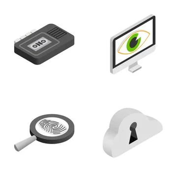 Digital privacy and data security isometric icons set 스톡 일러스트