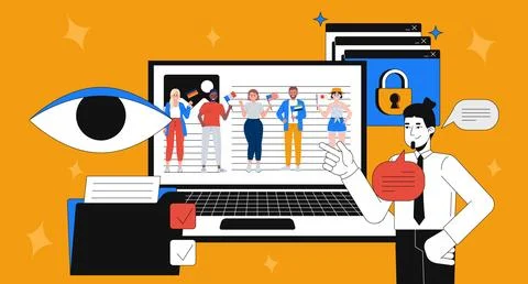 Digital privacy and user profiling 2D mixed media illustration Stock Illustration