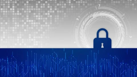 Digital privacy padlock visual circuit base, interface area, secure lock icon, t Stock Footage 340528207