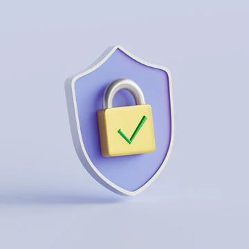Digital privacy protection.Shield with padlock and check mark. 3d render il.. Stock Illustration