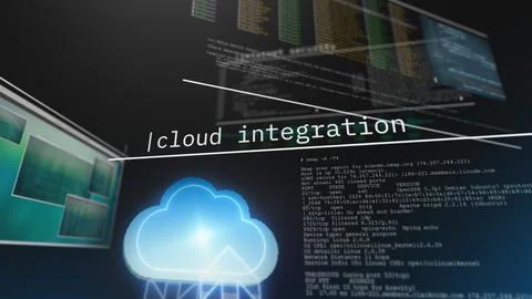 Digital privacy visualization featuring floating data panels and system code, イラスト素材