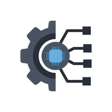 Digital process gear integration with microchip circuit Ilustración de archivo