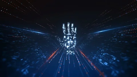 Digital Processing of Artificial Intelligence hand appearing in Information Stock Footage 114641568