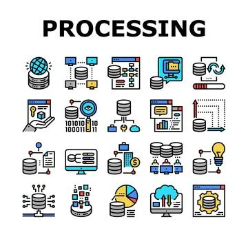 Digital Processing Collection Icons Set Vector Illustration 스톡 일러스트