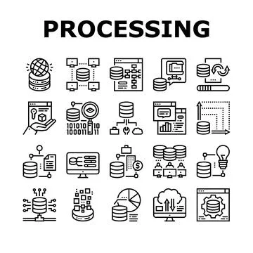 Digital Processing Collection Icons Set Vector Illustration Illustrazione stock