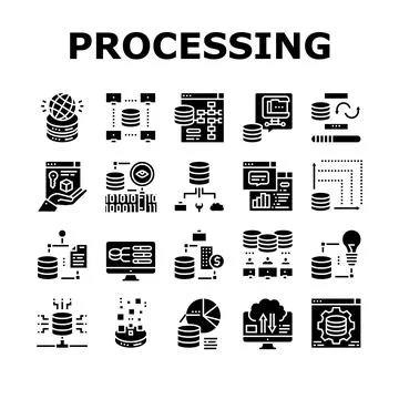 Digital Processing Collection Icons Set Vector Illustration 스톡 일러스트