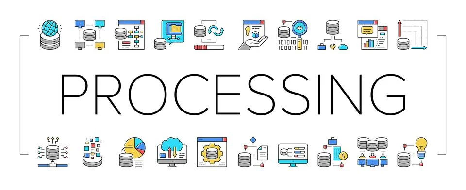 Digital Processing Collection Icons Set Vector Illustration . Illustrazione stock