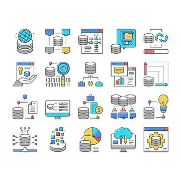 Digital Processing Collection Icons Set Vector Illustration . 스톡 일러스트