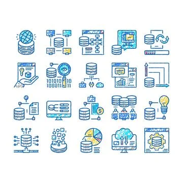 Digital Processing set Icons hand drawn Illustration Illustrazione stock