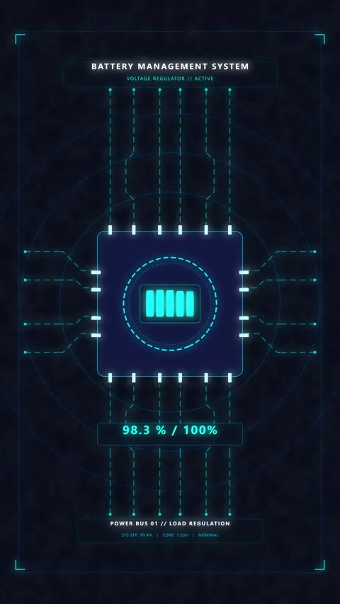 Digital processor animation showing cpu load, interface, circuit, system, H.. Stock Footage 348331988