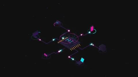 Digital processor central hub connecting various electronic devices in netw.. Stock Footage 341220445