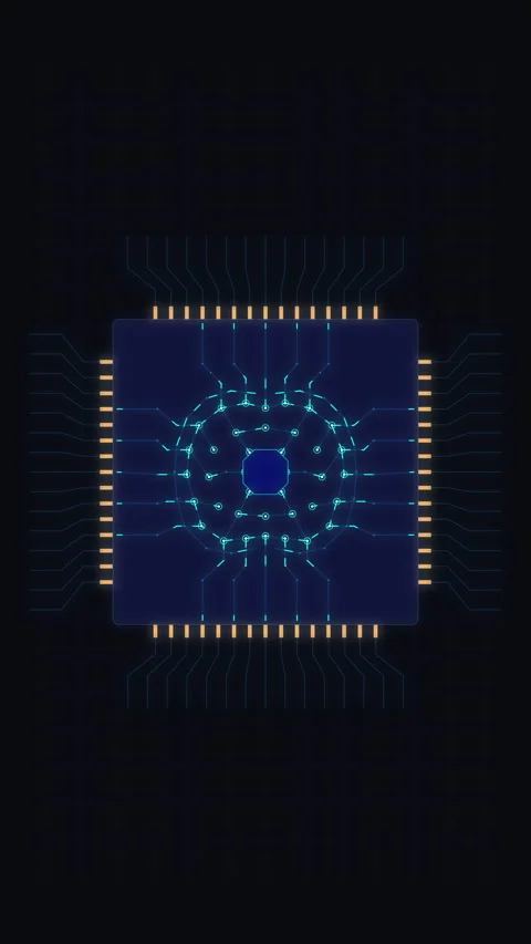 Digital processor chip animation, circuit board data network, cyber securit.. Stock Footage 348331995