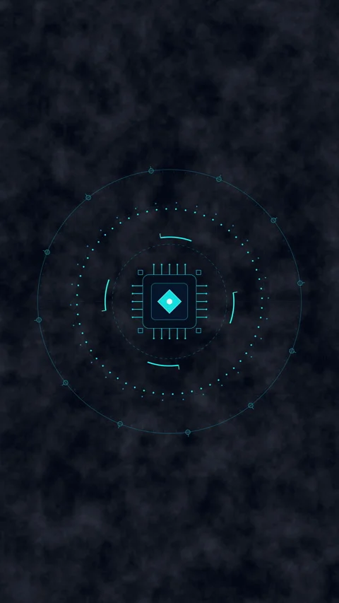 Digital processor chip animation, data flow, tech interface, HUD element, c.. Stock Footage 348331914