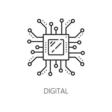 Digital processor, machine learning AI line icon Stock Illustration