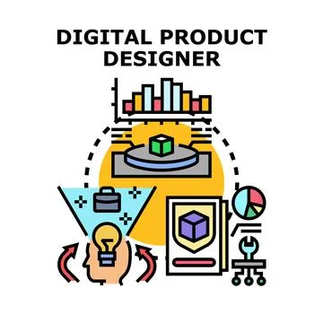 Digital product designer creating innovative solution concept Stock Illustration
