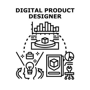 Digital product designer creating innovative solution concept Stock Illustration
