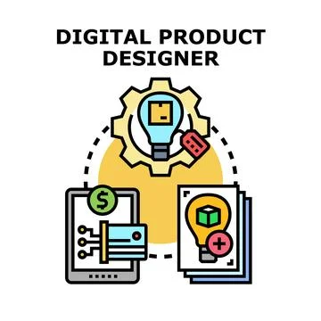 Digital product designer creating new online products Stock Illustration