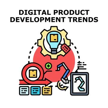 Digital product development trends concept creating new products Stock Illustration